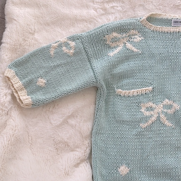 Rare Laurie Lambrecht Bow pattern padded Hand knitted sweater - Picture 3 of 6